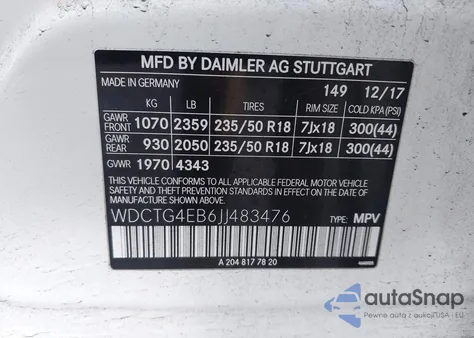 2018 Mercedes-Benz Gla 250 from USA, damaged, VIN WDCTG4EB6JJ483476